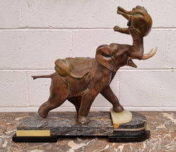 Signed "Irenee Rochard" Art Deco Elephant & Panther Statue | Antique & Vintage | Moonee Ponds Antiques | Australia Wide Delivery