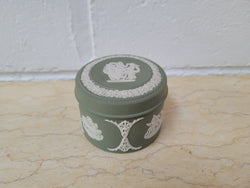 Vintage Classical Design Green Jasper “Wedgwood” Round Lidded Trinket Box | Antique & Vintage | Moonee Ponds Antiques | Australia Wide Delivery
