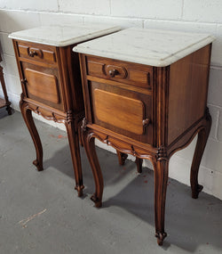Pair of French Walnut White Marble Top Bedside Cabinets | Antique & Vintage | Moonee Ponds Antiques | Australia Wide Delivery