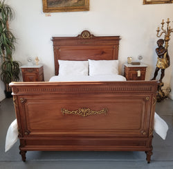 Louis XVI Style Mahogany Queen Size Bed On Original Castors | Antique & Vintage | Moonee Ponds Antiques | Australia Wide Delivery