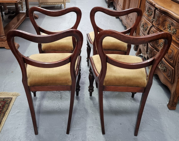 Set of four Mahogany Victorian dining chairs that would benefit from reupholstery. Sourced locally they are in good original condition. Being sold individually for $150.00 each.