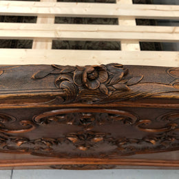 French Walnut Louis XV style queen size bed. Comes with custom made slats, all you need to is place you mattress on top.
