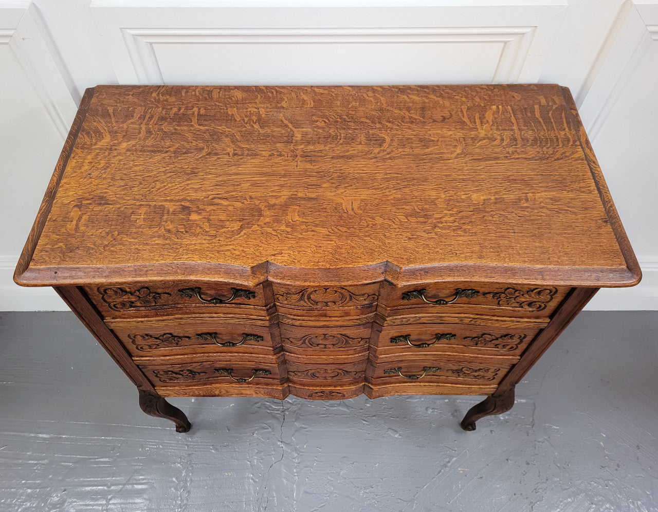 Vintage French Dark Oak Louis XV Style Chest of Three Drawers | Antique & Vintage | Moonee Ponds Antiques | Australia Wide Delivery