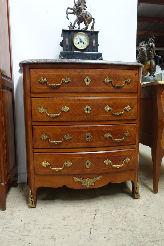 French Louis XIV Style Walnut Inlaid Commode