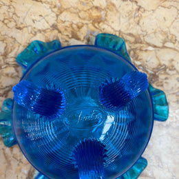 Vintage Fenton Iridescent Blue Glass Comport.