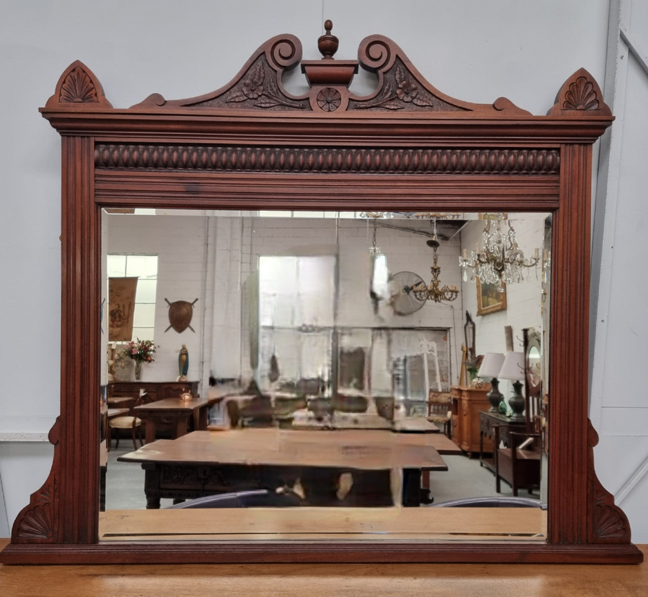 Nicely Carved Edwardian Walnut Mantle Mirror | Antique & Vintage | Moonee Ponds Antiques | Australia Wide Delivery