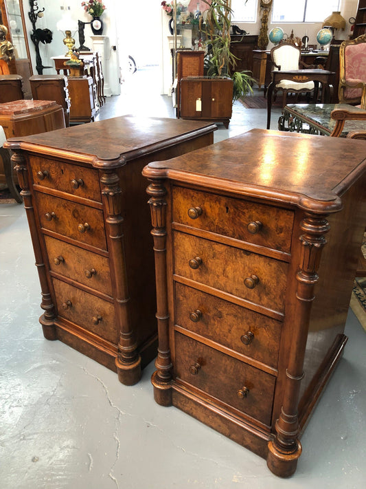 Lovely Pair Of Victorian Burr Walnut Bedside Cabinets
