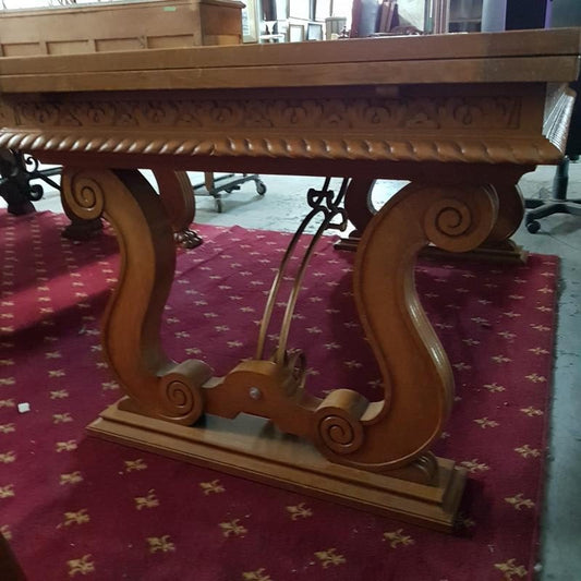 French Oak Iron Base Dining Table (original unrestored condition)