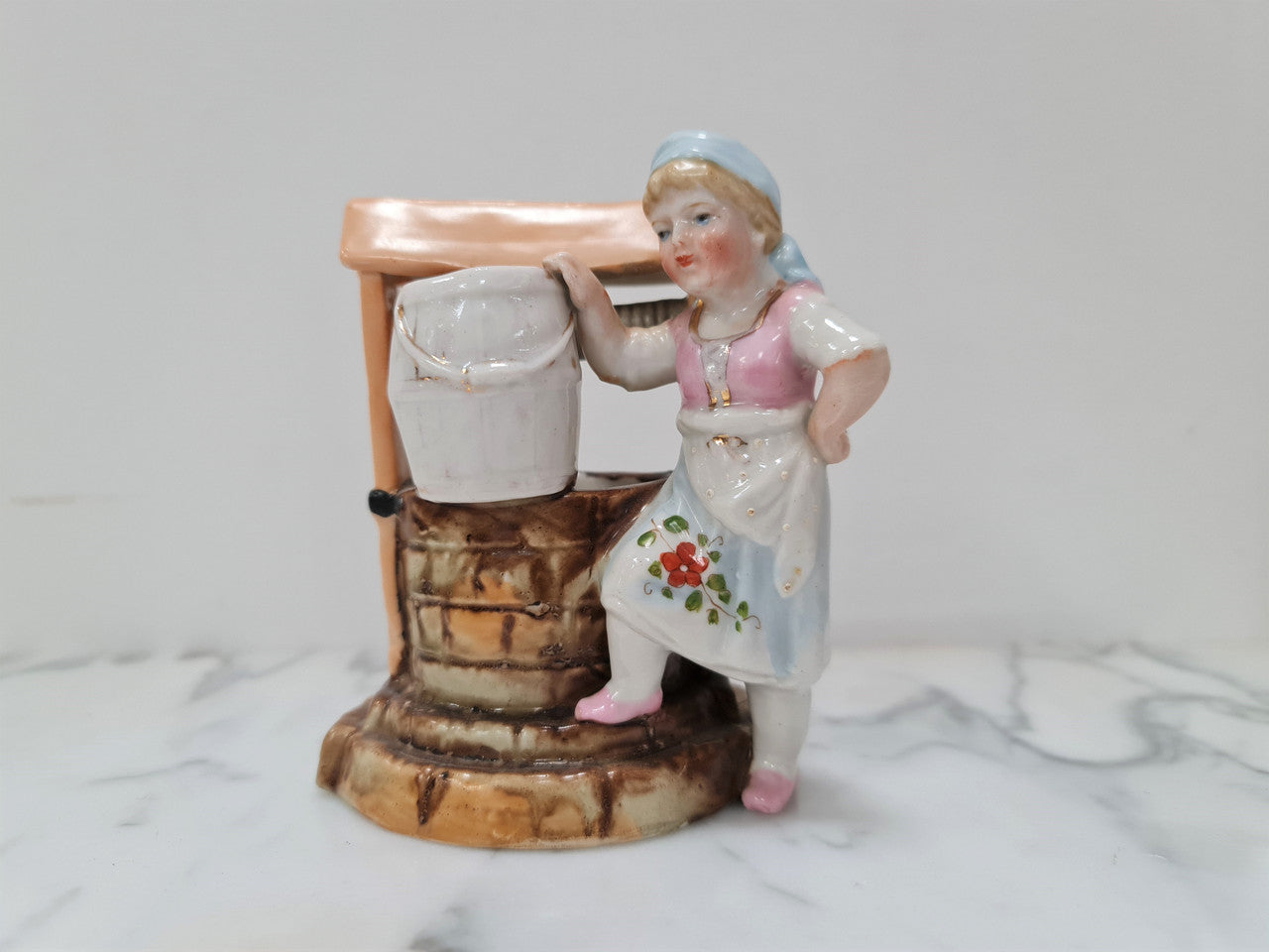 19th Century Wax Match Container & Striker Of Girl At The Well