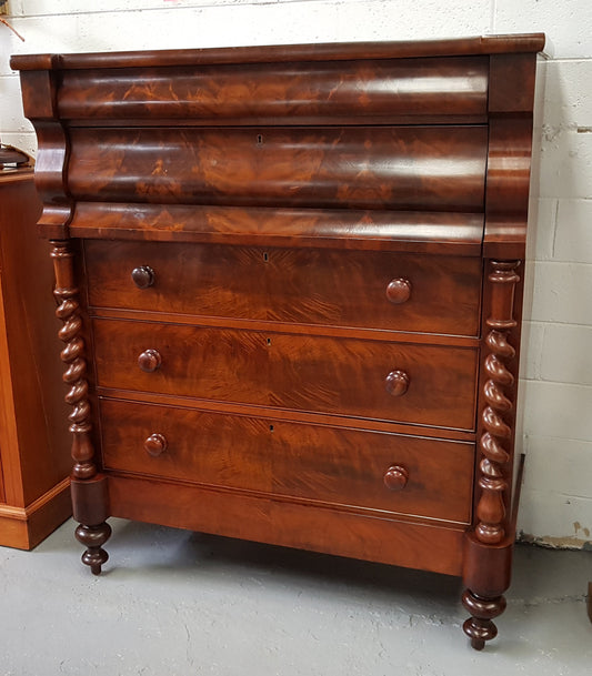 Victorian Flame Mahogany Tallboy With Barley Twist Supports