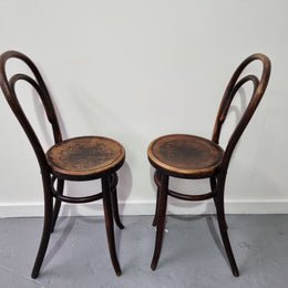 Rare petite cafe Bentwood chairs with original shell embossed seats. They are in very good original condition. They would make great addition to your breakfast bar.