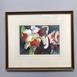 Vintage Signed Watercolour Of Iris's