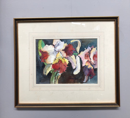 Vintage Signed Watercolour Of Iris's