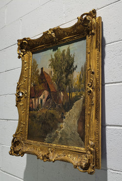 French Farmhouse Scene Signed Oil On Canvas Painting With Gilt Frame | Antique & Vintage | Moonee Ponds Antiques | Australia Wide Delivery