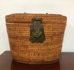 Beautiful Antique Cane Basket With Metal Handles & Latch | Antique & Vintage | Moonee Ponds Antiques | Australia Wide Delivery