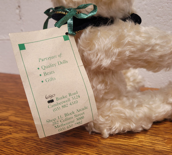 Curly Cream Mohair Australian Artist Teddy Bear. Fully Jointed, 32cm in length. Excellent condition.