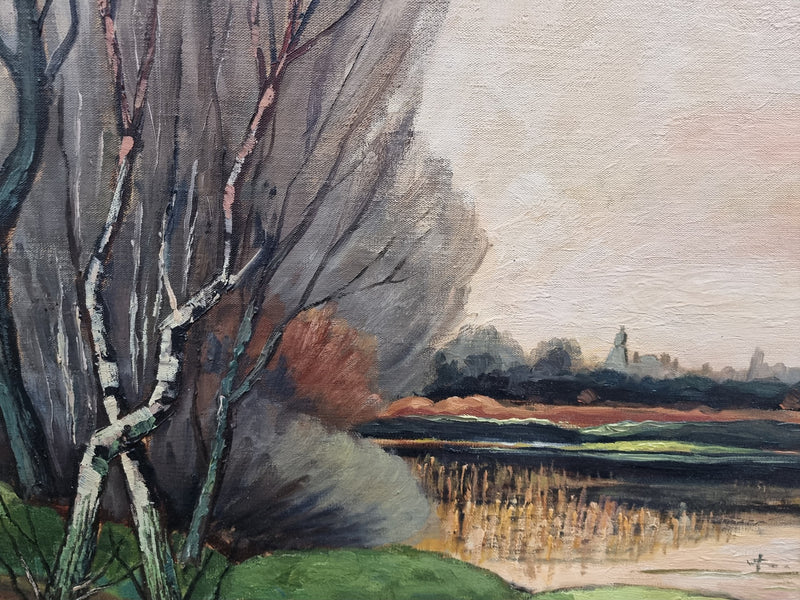 Lovely signed Dutch impressionist oil on board painting of a beautiful landscape. In a lovely decorative frame and sourced from France, in good original condition.