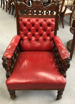 Leather Walnut Button Back Library Chair | Antique & Vintage | Moonee Ponds Antiques | Australia Wide Delivery
