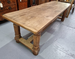 French Oak Stretcher Base Farmhouse Table with Solid Turned Legs | Antique & Vintage | Moonee Ponds Antiques | Australia Wide Delivery