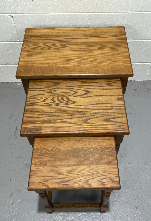 Tudor Style English Oak Nest of Three Tables