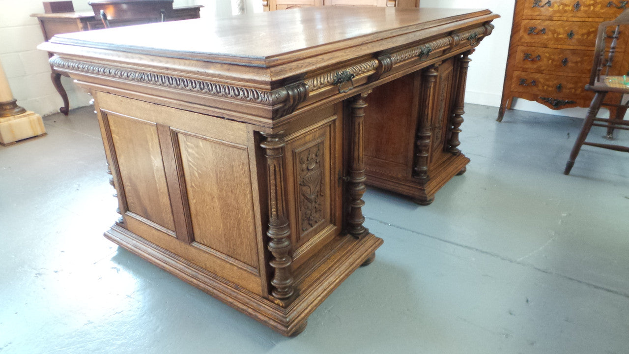 French Oak Partners Desk-3 | Antique & Vintage | Moonee Ponds Antiques | Australia Wide Delivery
