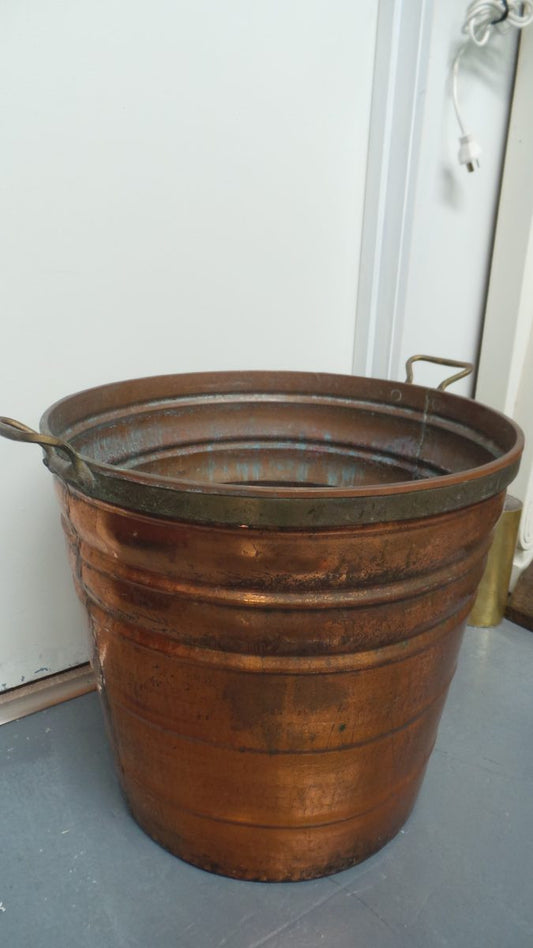 Fabulous Antique Copper And Brass Two Handled Bucket
