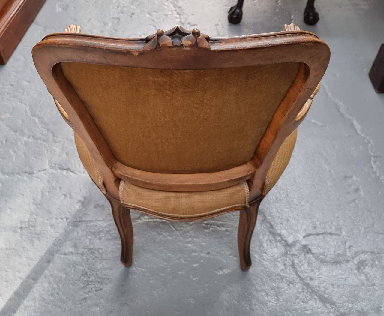 Louis XV style Walnut and tapestry armchair. Very comfortable to sit in and tapestry is in good original used condition.