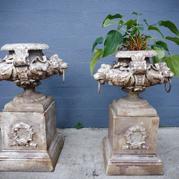 Pair Late Victorian Cast Iron Urns