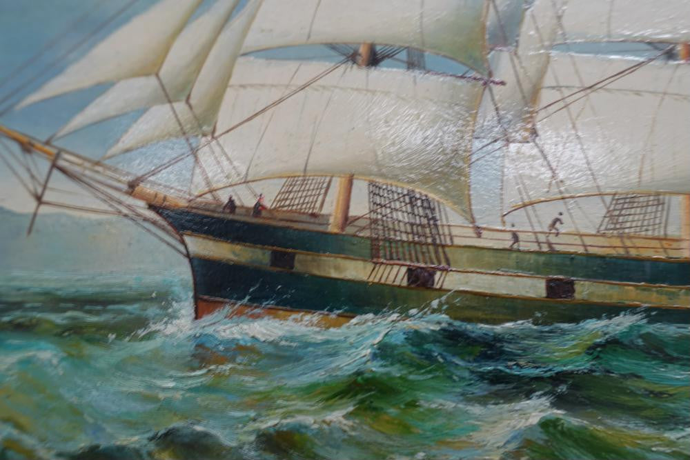 Decorative Oil On Board Painting Of A Ship In Gilt Frame | Antique & Vintage | Moonee Ponds Antiques | Australia Wide Delivery