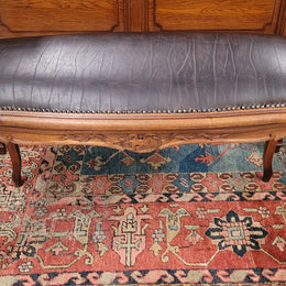 Impressive French Louis 15th style walnut upholstered duet leather stool. Very Good Condition.  Circa: 1930’s, sourced in France.