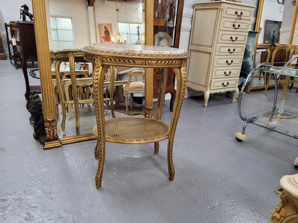 Stunning Louis XV style two tier marble topped gilt lamp/side table. It has been sourced from France and is in good original detailed condition.