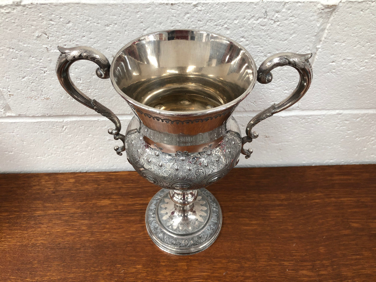 Large Embossed and Engraved Silver Plate Trophy or Vase | Antique & Vintage | Moonee Ponds Antiques | Australia Wide Delivery