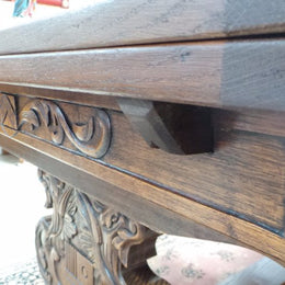 French Oak Extension Table With Carved Ornate Base