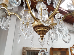 French Brass & Crystal Six Arm Chandelier | Antique & Vintage | Moonee Ponds Antiques | Australia Wide Delivery