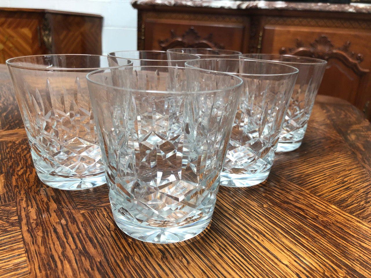 Set Of Six Lead Hand Cut Crystal Whiskey Glasses