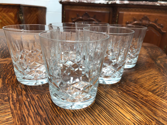 Set Of Six Lead Hand Cut Crystal Whiskey Glasses