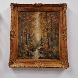 French Signed Oil On Canvas Depicting Impressionist Landscape In Gilt Frame