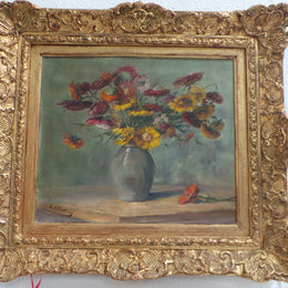 Absolutely Beautiful Antique French Floral Oil Painting