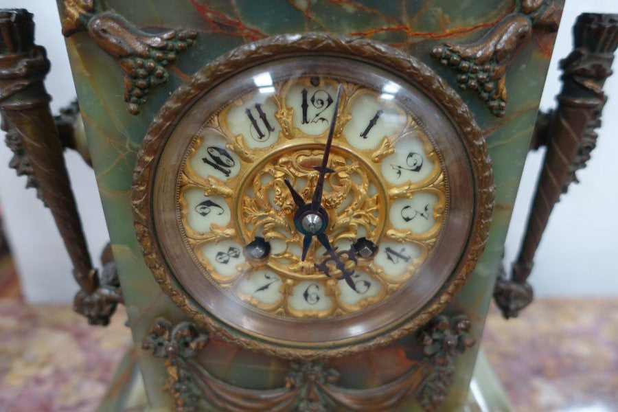 French Gilt Onyx Clock Set