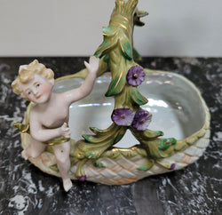 Late Victorian China Basket Decorated With Floral & Child Figure | Antique & Vintage | Moonee Ponds Antiques | Australia Wide Delivery