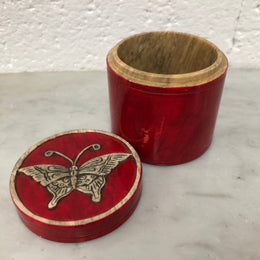 Vintage Hand Carved Marble Trinket Box With Butterfly