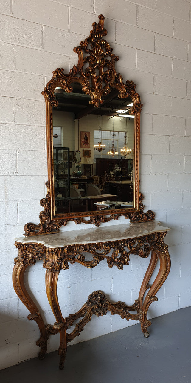 Louis XV Style Gilt Timber & Alabaster Top Console & Mirror