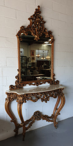 Louis XV Style Gilt Timber & Alabaster Top Console & Mirror | Antique & Vintage | Moonee Ponds Antiques | Australia Wide Delivery
