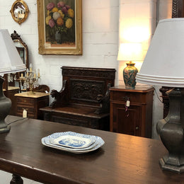 Beautiful pair of 19th Century pewter covered Bronze table lamps with light grey shades .They have been rewired and in good working order.