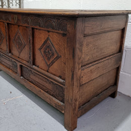 Early 19th Century French Oak carved coffer with a lift up lid for storage. A beautiful piece and in good original condition.