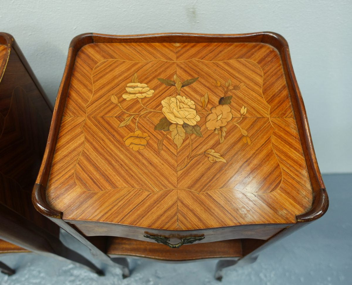 Pair Of French Marquetry Bedsides | Antique & Vintage | Moonee Ponds Antiques | Australia Wide