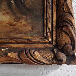 French signed oil on canvas depicting a charming landscape scene in a decorative gilt frame. It is in good original detailed condition and has been sourced from France.