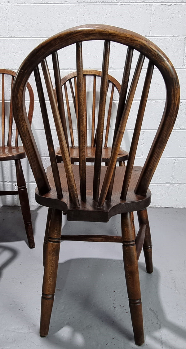Beautiful set of 8 English oak cottage dining chairs with loads of character. In very good original detailed condition.