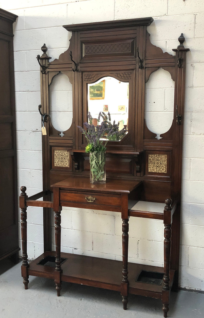 Late Victorian Hallstand with a mirror and drawer. In good original detailed condition.