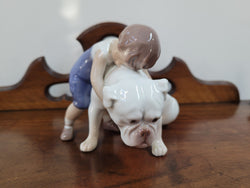Two Friends Figurine 1790 Designed by Michaela Ahlmann for Bing & Grondahl (B&G) " Young boy hugging his patient Bulldog" | Antique & Vintage | Moonee Ponds Antiques | Australia Wide Delivery